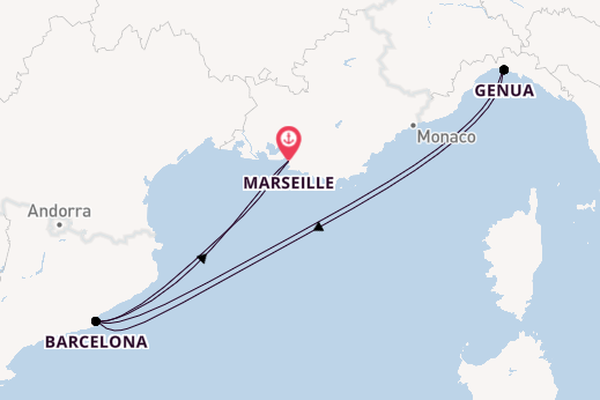 Westelijke Middellandse Zee vanaf Marseille, Frankrijk met de MSC Magnifica