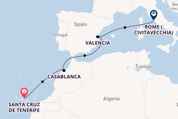 Western Mediterranean from Santa Cruz de Tenerife, Spain with the MSC Opera