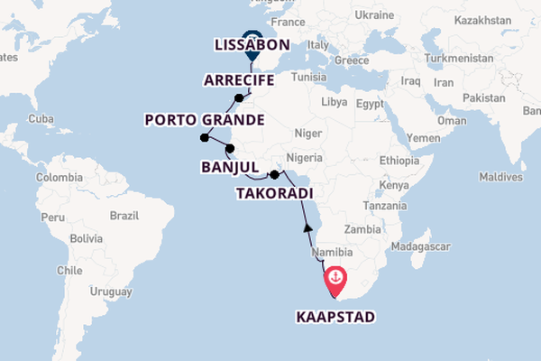 Afrika vanaf Kaapstad, Zuid-Afrika met de Regatta