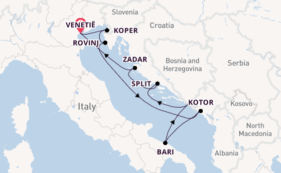 Middellandse Zee vanaf Venetië, Italië met de Silver Spirit