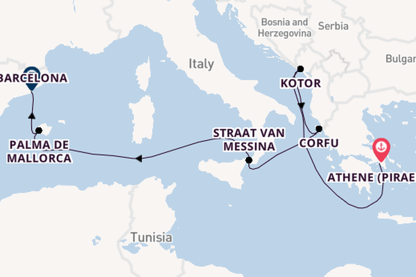 Middellandse Zee vanaf Athene (Piraeus), Griekenland met de Oosterdam