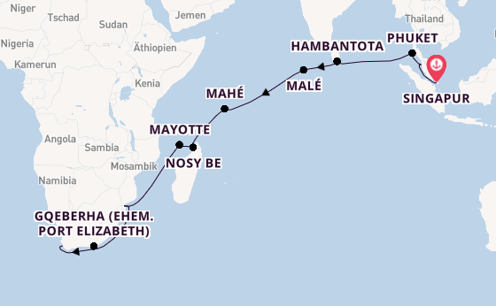 Afrika ab Singapur, Singapur auf der Seven Seas Navigator