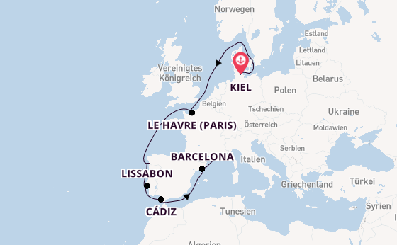 Westliches Mittelmeer ab Kiel, Deutschland auf der Costa Diadema