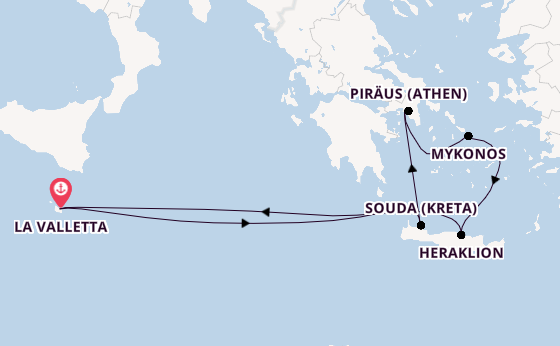 Mittelmeer ab La Valletta, Malta auf der Azura