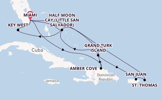 Caribbean from Miami, Florida, USA with the Zuiderdam