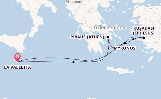 Mittelmeer ab La Valletta, Malta auf der Azura