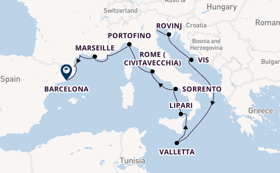Western Mediterranean from Fusina (Venice) with the Seabourn Ovation 