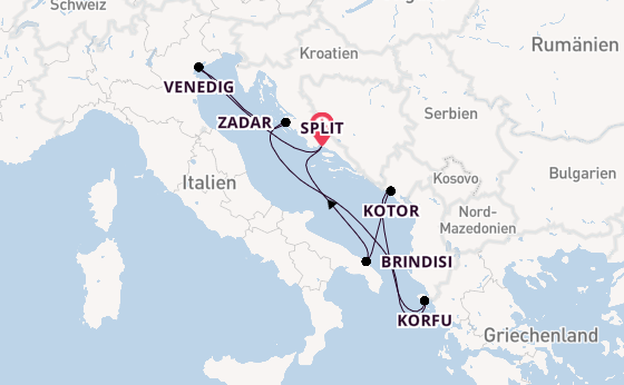 Mittelmeer ab Split, Kroatien auf der MSC Armonia 