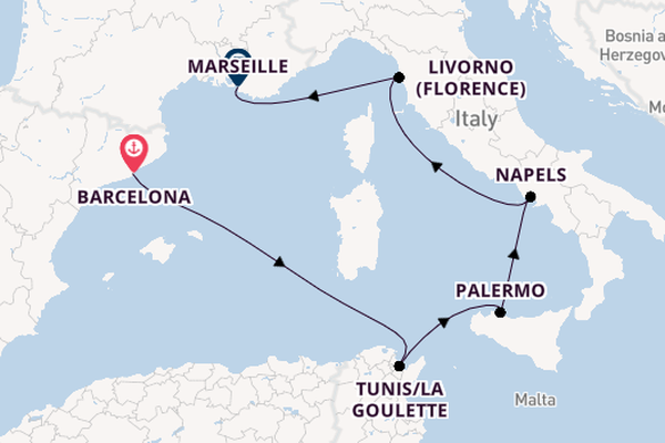 Westelijke Middellandse Zee vanaf Barcelona, Spanje met de MSC Seaside