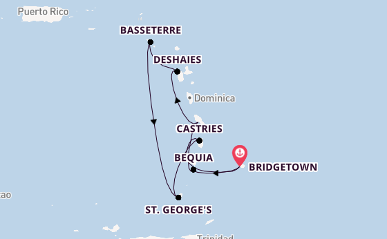 Southern Caribbean from Bridgetown, Barbados with the Silver Spirit