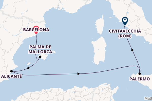 Westliches Mittelmeer ab Barcelona, Spanien auf der Costa Toscana