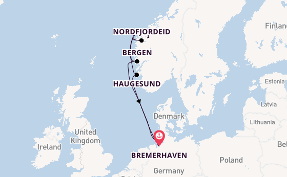 Noorwegen vanaf Bremerhaven, Duitsland met de Artania