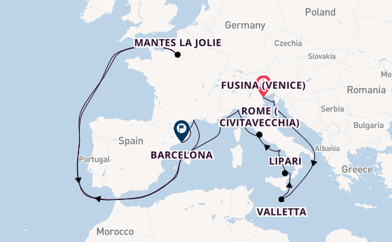Western Mediterranean from Fusina (Venice) with the Seabourn Ovation 