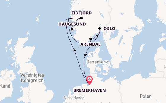 Norwegen ab Bremerhaven, Deutschland auf der Amera