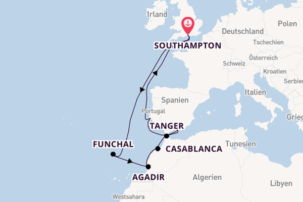 Nordafrika ab Southampton, Großbritannien auf der Arcadia