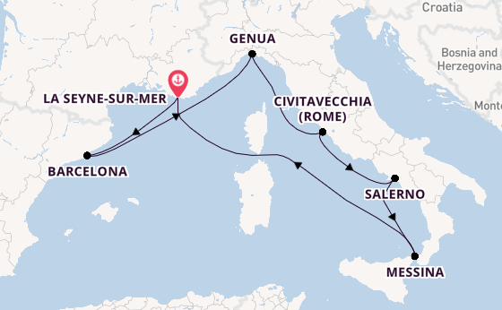 Westelijke Middellandse Zee vanaf La Seyne-sur-Mer, Frankrijk met de Costa Fascinosa