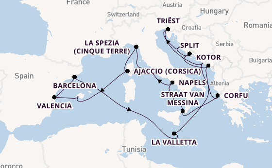 Middellandse Zee vanaf Civitavecchia (Rome), Italië met de Queen Elizabeth
