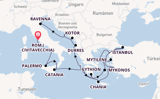 Mittelmeer ab Civitavecchia (Rom), Italien auf der Sirena