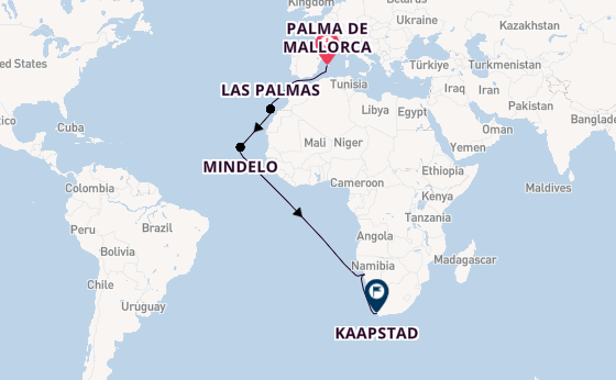 Zuidelijk Afrika vanaf Palma de Mallorca, Mallorca, Spanje met de Mein Schiff 5