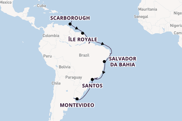 South America from Bridgetown, Barbados with the Azamara Journey