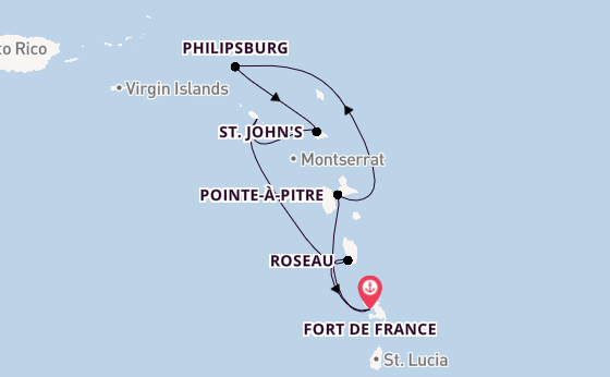 Südliche Karibik ab Fort de France, Martinique auf der MSC World Europa