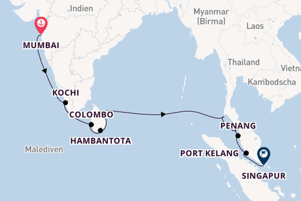Südostasien ab Mumbai, Indien auf der Silver Muse