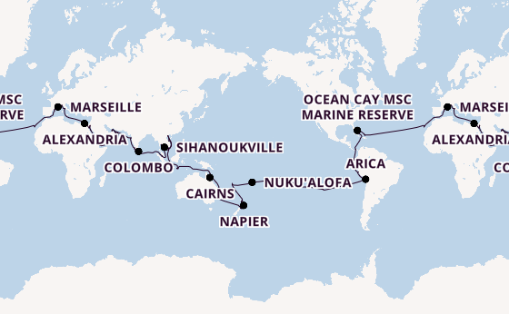 Round-the-World Trip from Rome (Civitavecchia), Italy with the MSC Magnifica