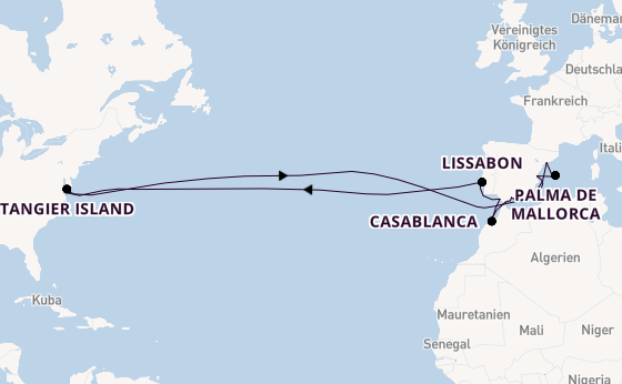 Transatlantik ab Tarragona, Spanien auf der Celestyal Discovery