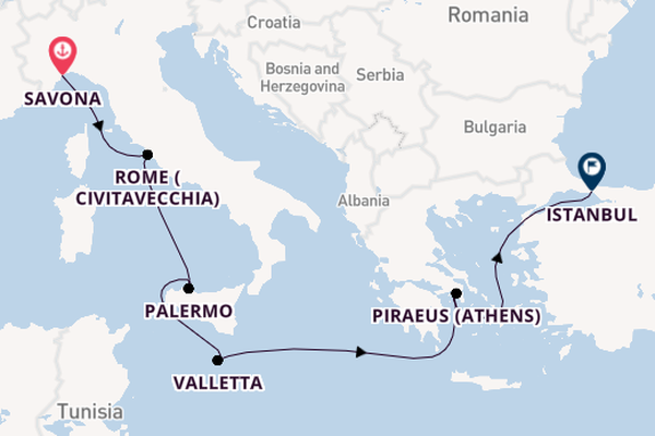 Mediterranean from Savona, Italy with the Costa Fortuna