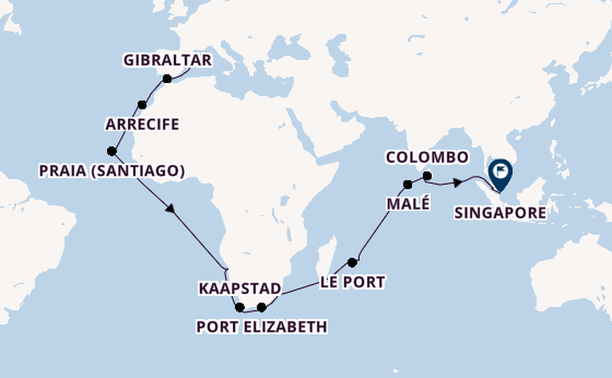 Zuidelijk Afrika vanaf Palma de Mallorca, Mallorca, Spanje met de Mein Schiff 6