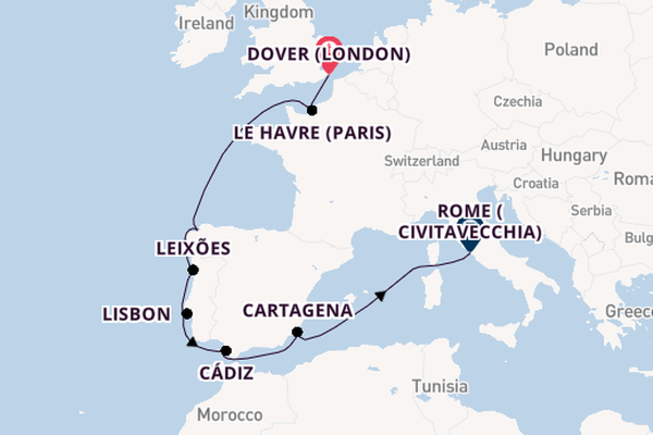 Western Mediterranean from Dover (London), England, United Kingdom with the Carnival Miracle