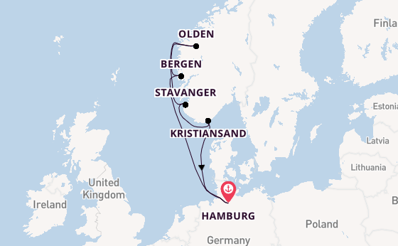 Noorwegen vanaf Hamburg, Duitsland met AIDAprima