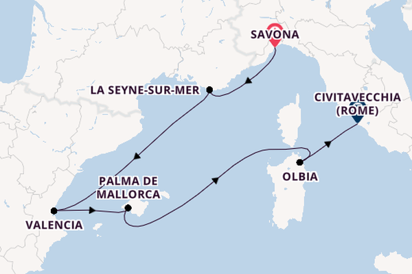 Westelijke Middellandse Zee vanaf Savona, Italië met de Costa Pacifica