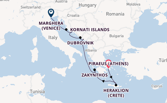 Eastern Mediterranean from Piraeus (Athens), Greece with the Costa Deliziosa