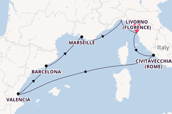Westelijke Middellandse Zee vanaf Livorno (Florence), Italië met de MSC Orchestra