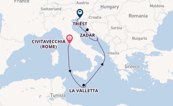 Middellandse Zee vanaf Civitavecchia (Rome), Italië met de Queen Elizabeth