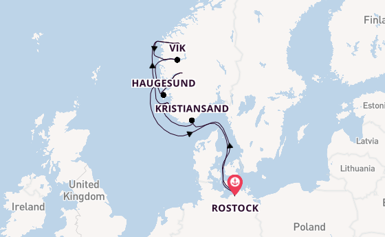 Noorwegen vanaf Rostock, Warnemünde, Duitsland met AIDAmar