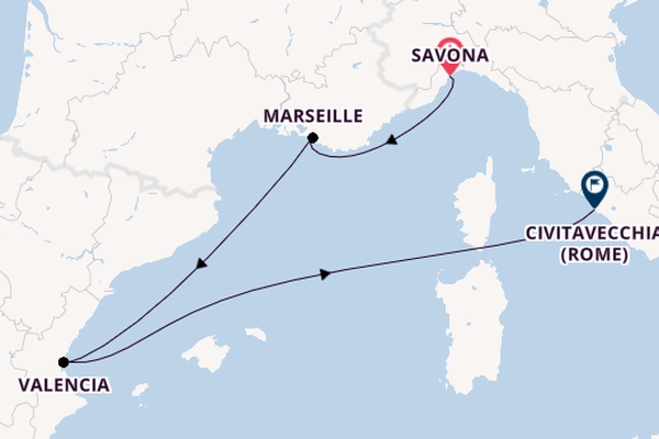 Westelijke Middellandse Zee vanaf Savona, Italië met de Costa Pacifica