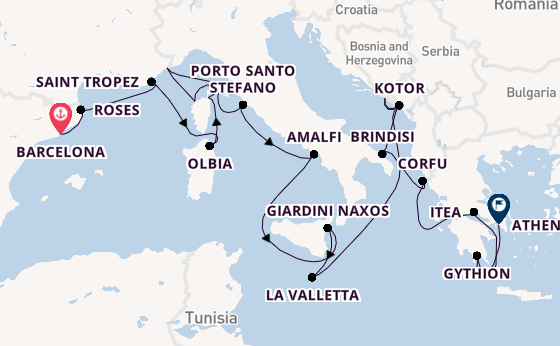Middellandse Zee vanaf Barcelona, Spanje met de Seabourn Ovation