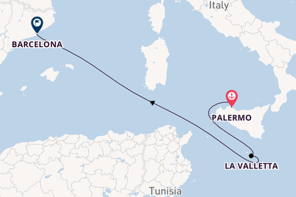 Westelijke Middellandse Zee vanaf Palermo, Sicilië met de MSC Magnifica