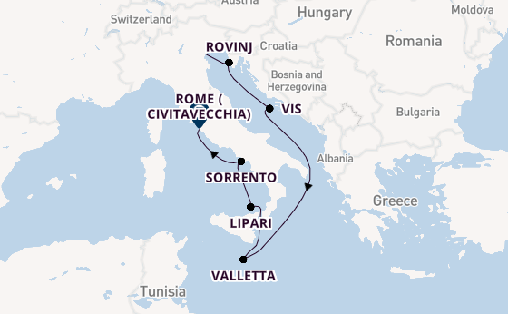 Mediterranean Sea from Fusina (Venice) with the Seabourn Ovation 