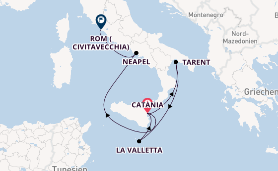 Westliches Mittelmeer ab Catania, Italien auf der Costa Serena