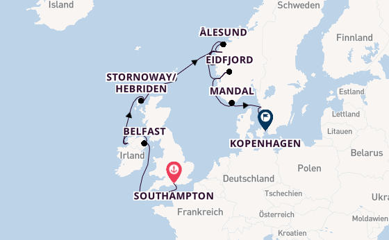 Norwegen ab Southampton, Großbritannien auf der Marina