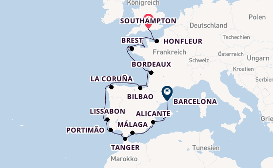 Westliches Mittelmeer ab Southampton, Großbritannien auf der Seven Seas Mariner