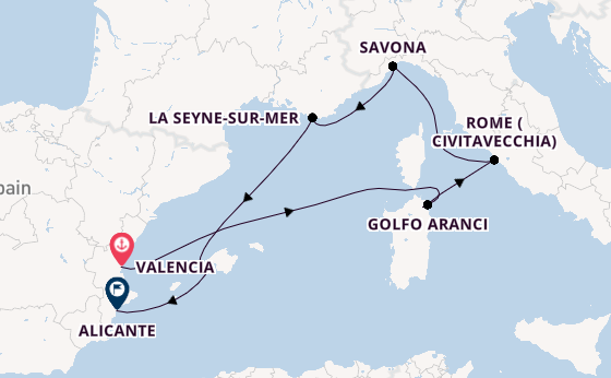 Western Mediterranean from Valencia, Spain with the Costa Pacifica