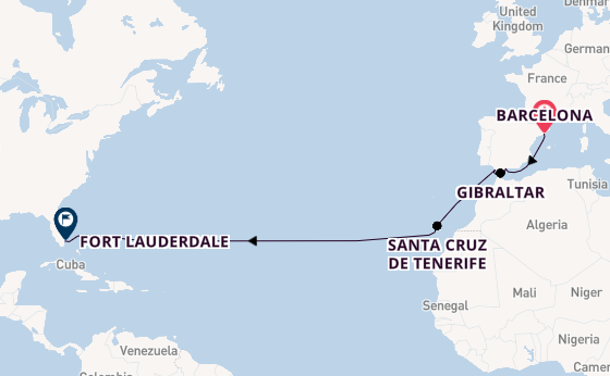 trans-Atlantisch vanaf Barcelona, Spanje met de Sun Princess