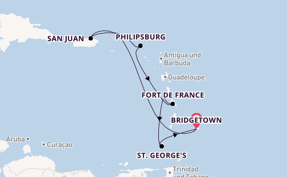 Karibik ab Bridgetown, Barbados auf der Crown Princess