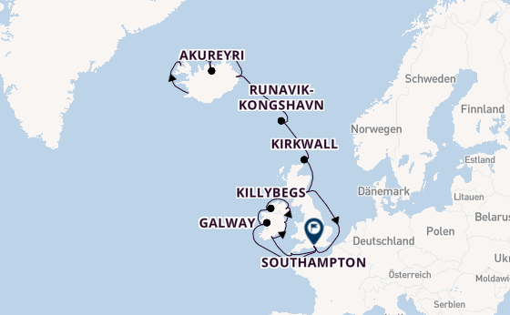 Britische Inseln ab Reykjavik, Island auf der Caribbean Princess