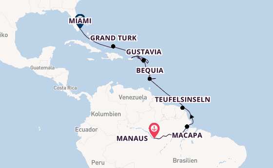 Karibik ab Manaus, Brasilien auf der EXPLORA I