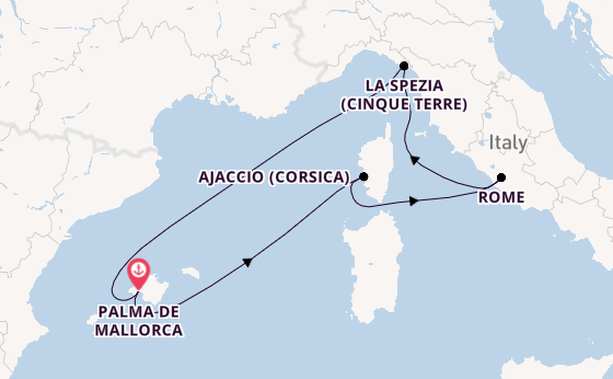 Westelijke Middellandse Zee vanaf Palma de Mallorca met de Mein Schiff Flow
